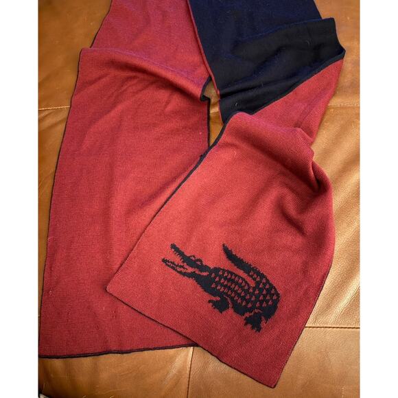 Lacoste Red Black Crocodile Logo Wool Scarf - Picture 2 of 4